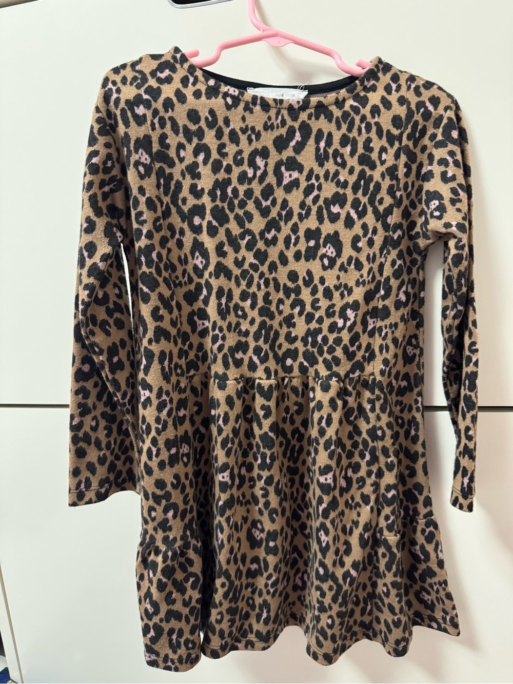 Zara Leopard Print Long-Sleeve Dress in Brown and Pink